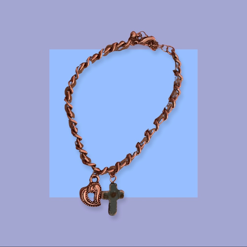 Charm bracelet with cross and heart
